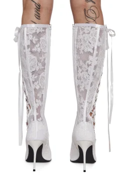 Sugar Thrillz Boots*Dream Boulevard Lace Boots - White