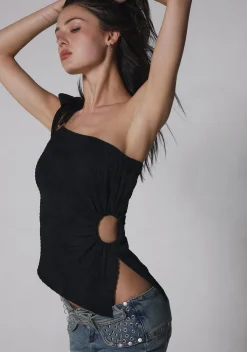 Sugar Thrillz Tops|Plus*Dream Girl Asymmetrical Top - Black