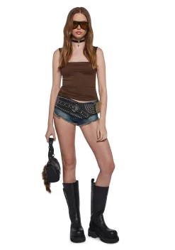 X_TEMPTATION LA Tops*Dress Code Violation Crop Top - Brown