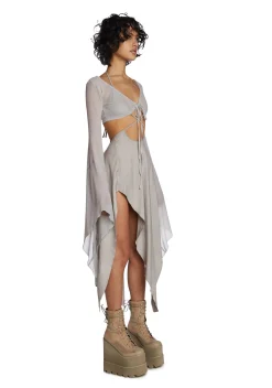 DARKER WAVS Dresses*Echo Asymmetrical Mesh Wrap Dress