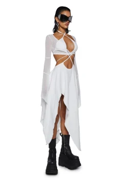 DARKER WAVS Dresses*Echo Asymmetrical Mesh Wrap Dress