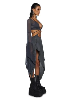 DARKER WAVS Dresses*Echo Asymmetrical Mesh Wrap Dress