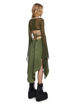 DARKER WAVS Dresses*Echo Asymmetrical Mesh Wrap Dress - Green