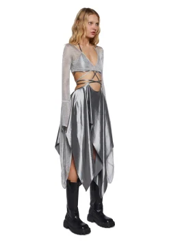 DARKER WAVS Dresses*Echo Asymmetrical Wrap Dress - Metallic Silver