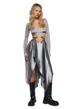 DARKER WAVS Dresses*Echo Asymmetrical Wrap Dress - Metallic Silver