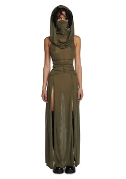 DARKER WAVS Dresses*Echo Hooded Slit Maxi Dress - Green