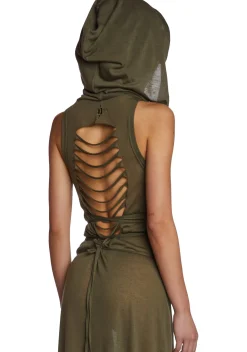 DARKER WAVS Dresses*Echo Hooded Slit Maxi Dress - Green