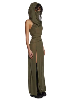 DARKER WAVS Dresses*Echo Hooded Slit Maxi Dress - Green