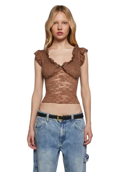 dELiA*s by Dolls Kill Tops|Plus*Elegance Reigns Lace Top - Brown