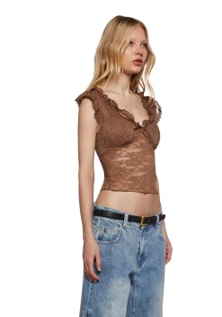 dELiA*s by Dolls Kill Tops|Plus*Elegance Reigns Lace Top - Brown