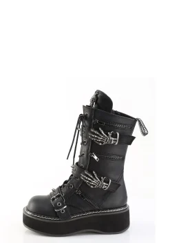 Demonia Boots*Emily-82 Lace-Up Skeleton Buckle Boots