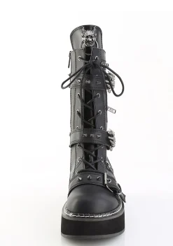 Demonia Boots*Emily-82 Lace-Up Skeleton Buckle Boots