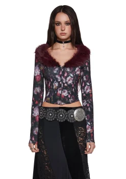 Current Mood Tops|Plus*Enchanted Inkwell Faux Fur Cardigan