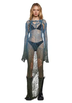 Club Exx Dresses*Ethereal Drop Knit Dress And Shrug Set - Blue