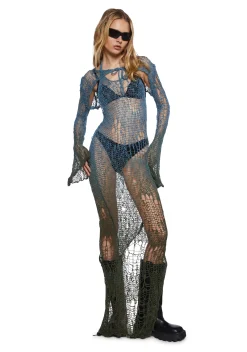 Club Exx Dresses*Ethereal Drop Knit Dress And Shrug Set - Blue