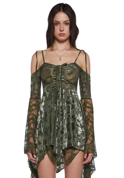 Current Mood Dresses|Plus*F is For Fairies Handkerchief Dress - Green Velvet Lace