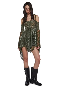 Current Mood Dresses|Plus*F is For Fairies Handkerchief Dress - Green Velvet Lace