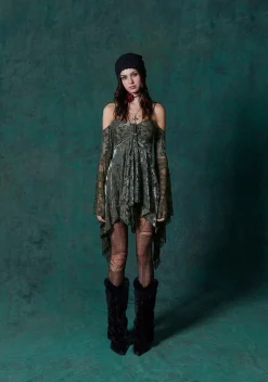 Current Mood Dresses|Plus*F is For Fairies Handkerchief Dress - Green Velvet Lace