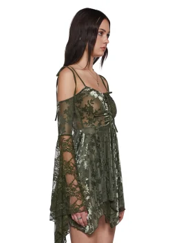 Current Mood Dresses|Plus*F is For Fairies Handkerchief Dress - Green Velvet Lace