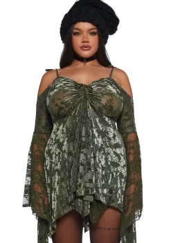 Current Mood Dresses|Plus*F is For Fairies Handkerchief Dress - Green Velvet Lace