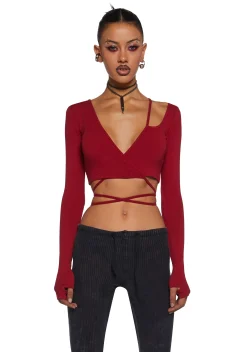 DARKER WAVS Tops*Fader Ribbed Wrap Top - Red
