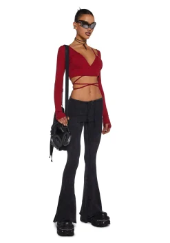 DARKER WAVS Tops*Fader Ribbed Wrap Top - Red