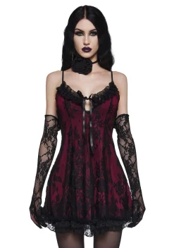 Widow Dresses|Mini Dresses*Faithfully Doomed Lace Mini Dress - Dark Red