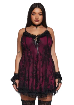 Widow Dresses|Mini Dresses*Faithfully Doomed Lace Mini Dress - Dark Red