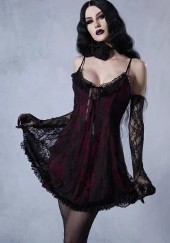 Widow Dresses|Mini Dresses*Faithfully Doomed Lace Mini Dress - Dark Red