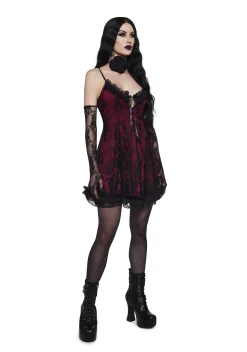 Widow Dresses|Mini Dresses*Faithfully Doomed Lace Mini Dress - Dark Red