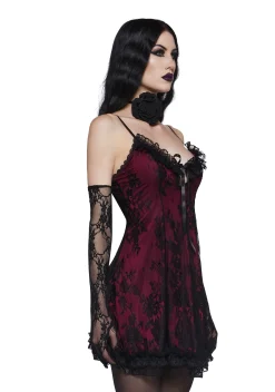 Widow Dresses|Mini Dresses*Faithfully Doomed Lace Mini Dress - Dark Red