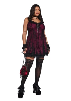 Widow Dresses|Mini Dresses*Faithfully Doomed Lace Mini Dress - Dark Red