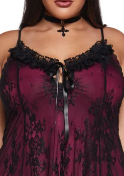 Widow Dresses|Mini Dresses*Faithfully Doomed Lace Mini Dress - Dark Red