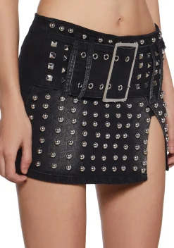Current Mood Bottoms|Skirts*Feeling Fickle Studded Denim Skort