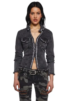 Current Mood Tops|Plus*Ferris Wheel Date Denim Top - Black