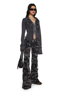 Current Mood Tops|Plus*Ferris Wheel Date Denim Top - Black