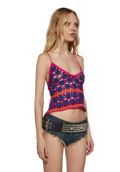 Club Exx Tops|Plus*Fiery Odyssey Crochet Shrug