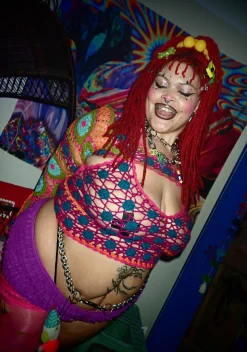 Club Exx Tops|Plus*Fiery Odyssey Crochet Shrug