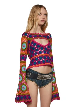 Club Exx Tops|Plus*Fiery Odyssey Crochet Shrug