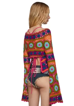 Club Exx Tops|Plus*Fiery Odyssey Crochet Shrug