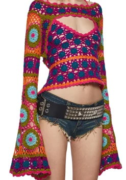 Club Exx Tops|Plus*Fiery Odyssey Crochet Shrug