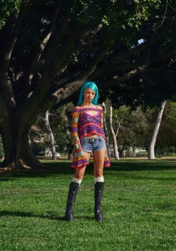 Club Exx Tops|Plus*Fiery Odyssey Crochet Shrug