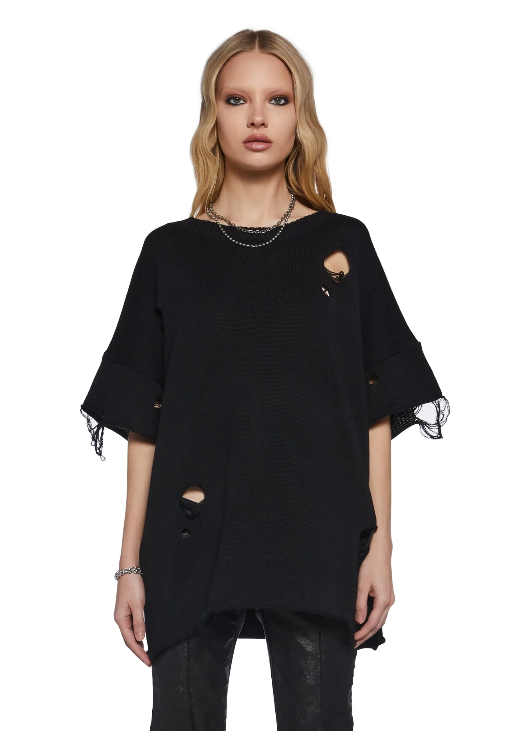 DARKER WAVS Tops*Filter Unisex Oversized Distressed Sweater - Black
