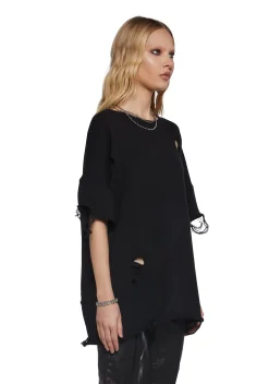 DARKER WAVS Tops*Filter Unisex Oversized Distressed Sweater - Black