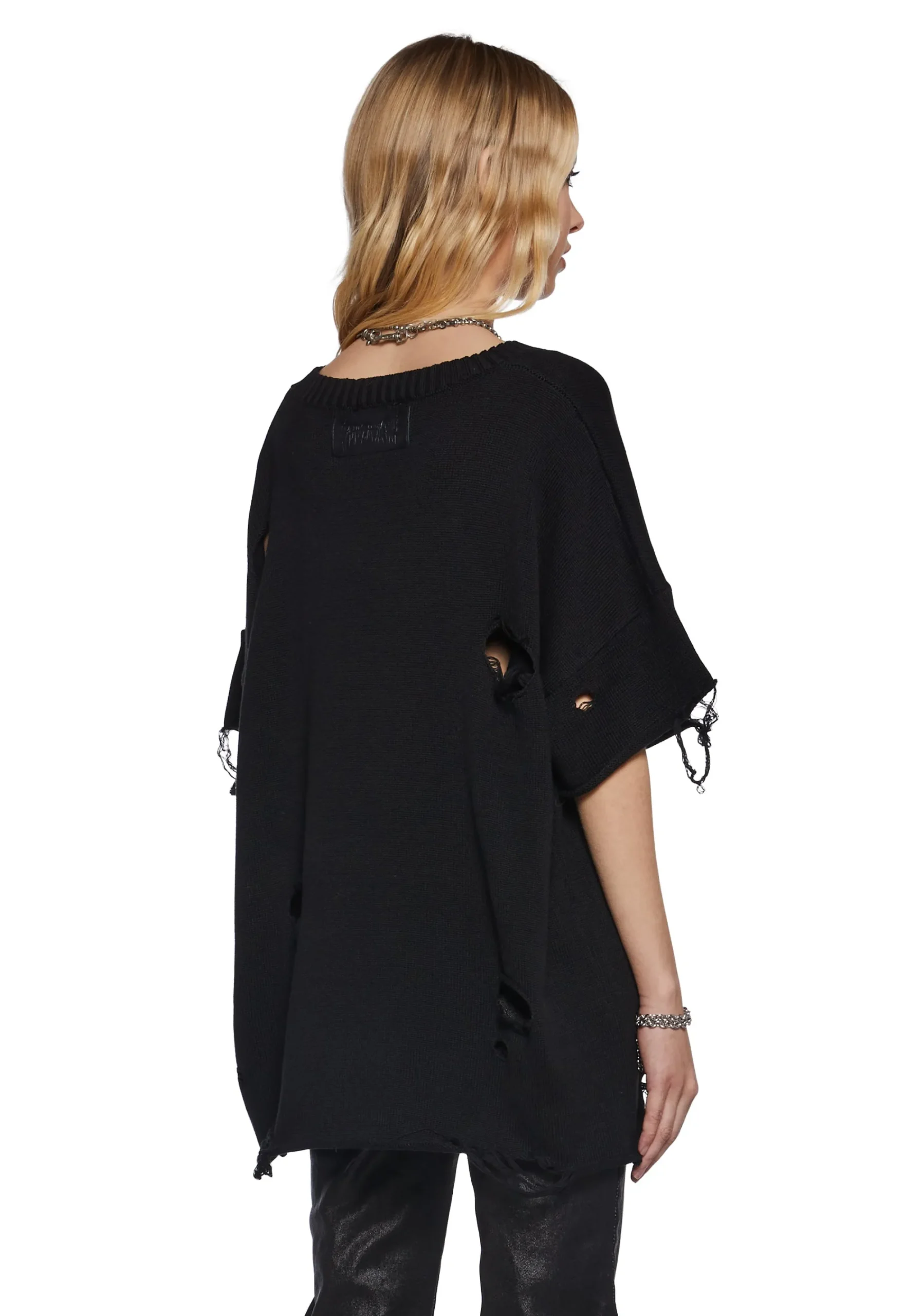 DARKER WAVS Tops*Filter Unisex Oversized Distressed Sweater - Black