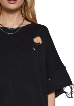 DARKER WAVS Tops*Filter Unisex Oversized Distressed Sweater - Black