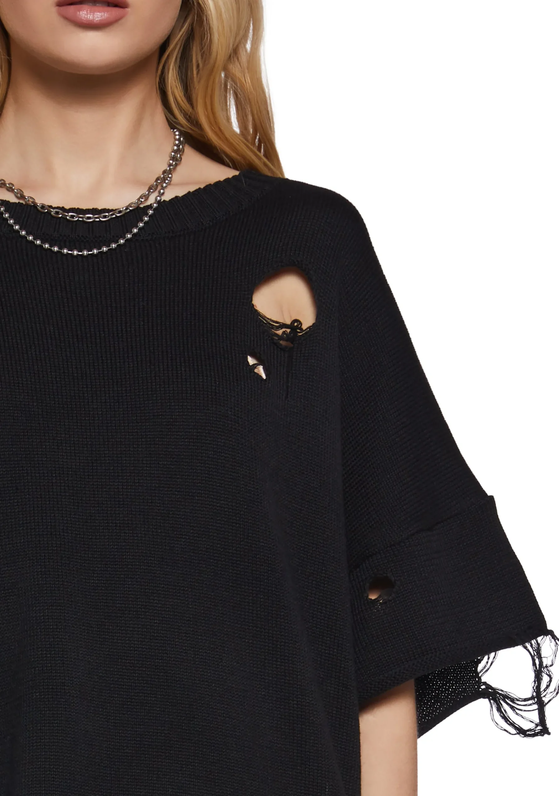 DARKER WAVS Tops*Filter Unisex Oversized Distressed Sweater - Black