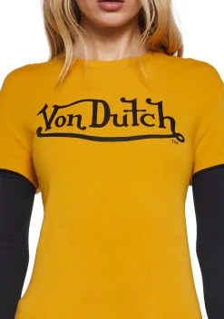Dolls Kill x Von Dutch Tops*Fitted Twofer Long Sleeve Top