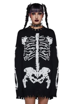 Trickz N' Treatz Tops|Plus*Fractured Fate Skeleton Sweater
