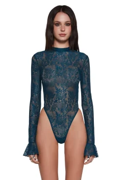 Current Mood Tops|Plus*Frozen Wanderlust Lace Bodysuit - Dark Blue